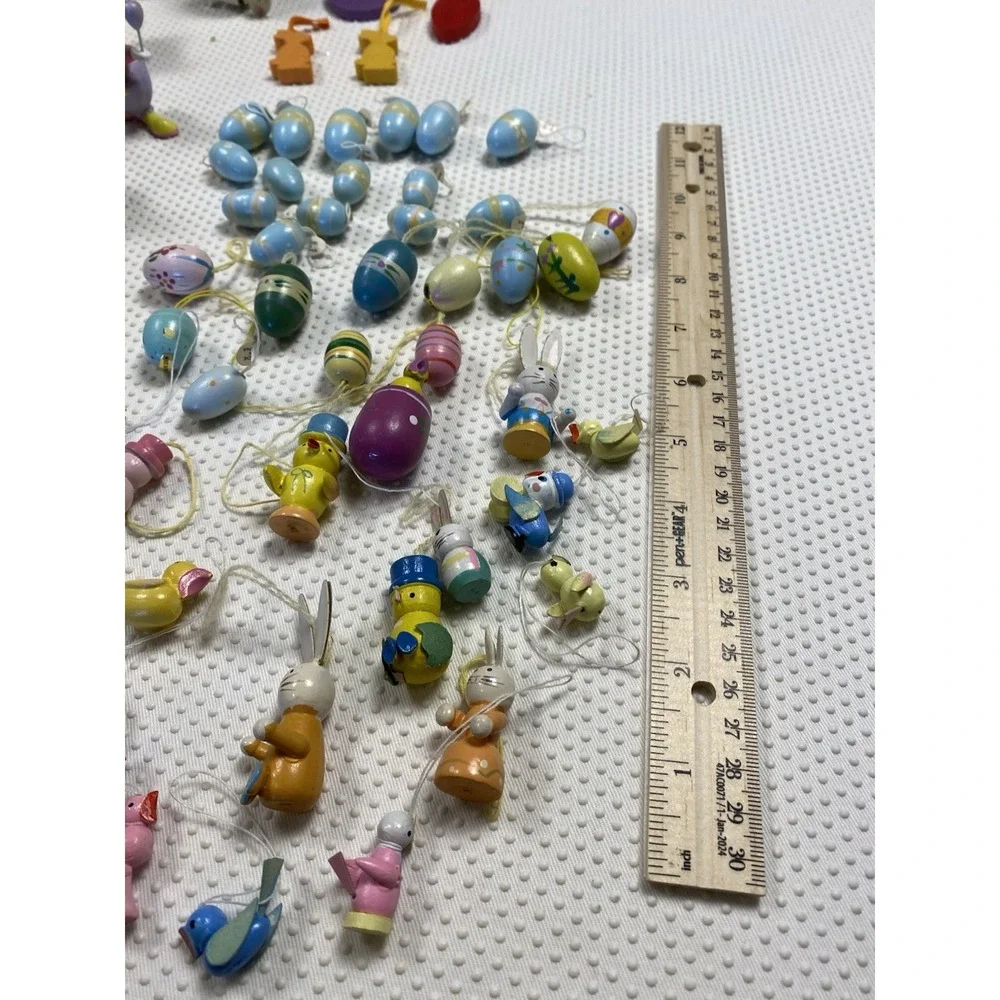 Huge Lot of Vintage Small Easter‎ Ornaments Hand Painted Wooden Resin Eggs Bunny
